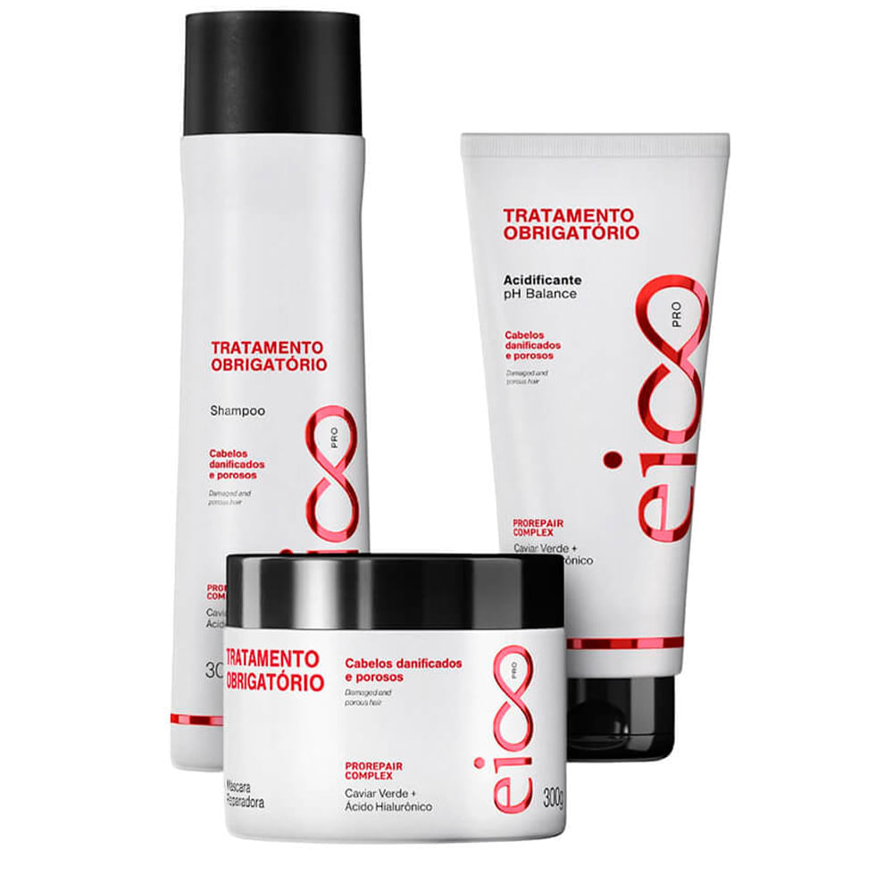 Kit Eico Pro Tratamento Obrigatório - Shampoo 300ml + Máscara 300g + Acidificante 190ml