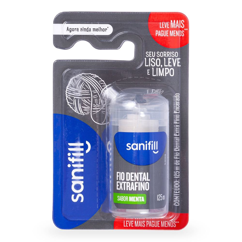 Fio Dental Sanifill Extra Fino Encerado Sabor Menta 125 metros