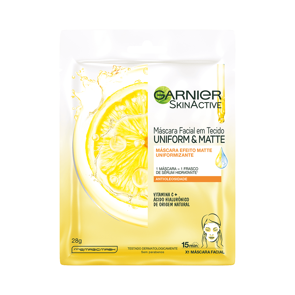 Máscara Facial Garnier SkinActive Uniform & Matte com Vitamina C e Ácido Hialurônico 28g 1 unidade