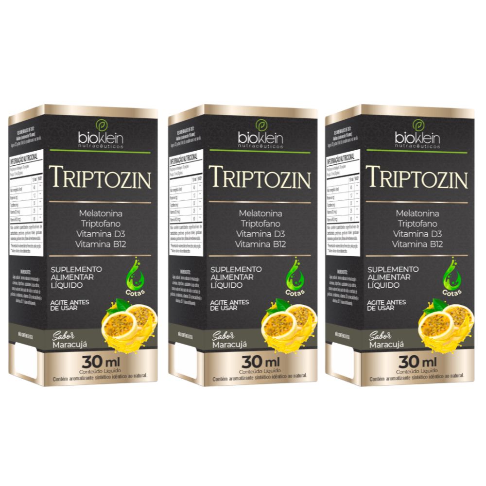 KIT 3X Triptozin (Melatonina, Tiptofano, Vitamina D3 e B12) em gotas 30ml - Bioklein Sabor:Maracujá