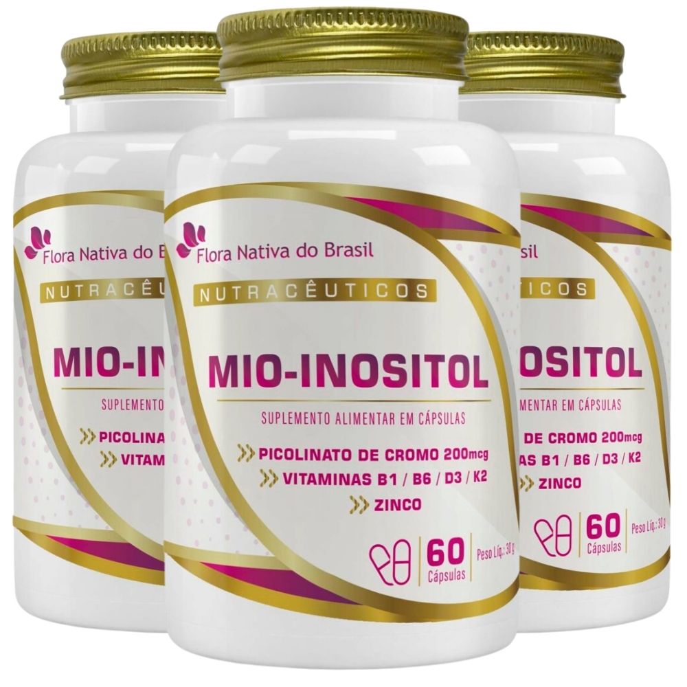 KIT 3X Mio-Inositol + Vitaminas 500mg 60 cápsulas - Flora Nativa