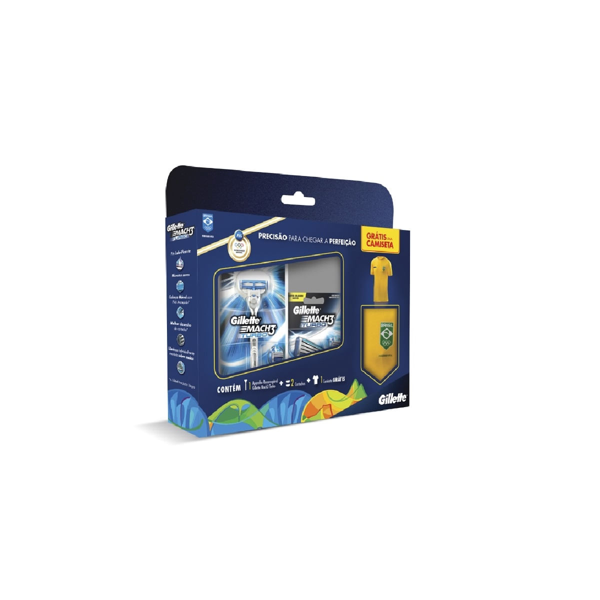 Aparelho barbear gillette Mach3 Turbo + 02 cargas Grátis camiseta