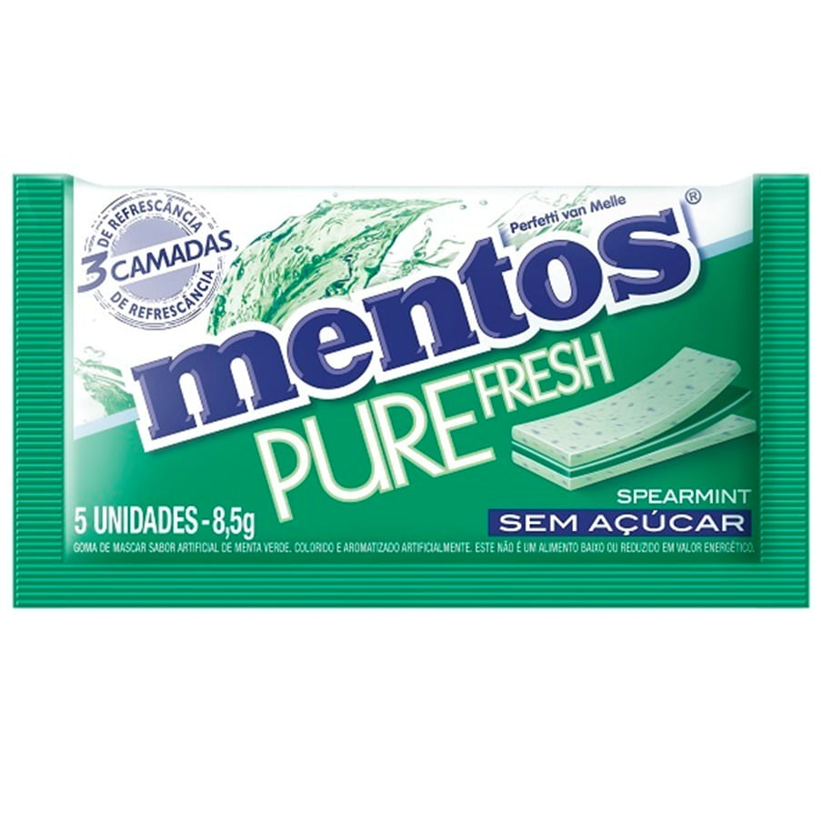 Goma de Mascar Mentos Pure Fresh 3 Sem Açúcar Sabor Spearmint Envelope 8,5g