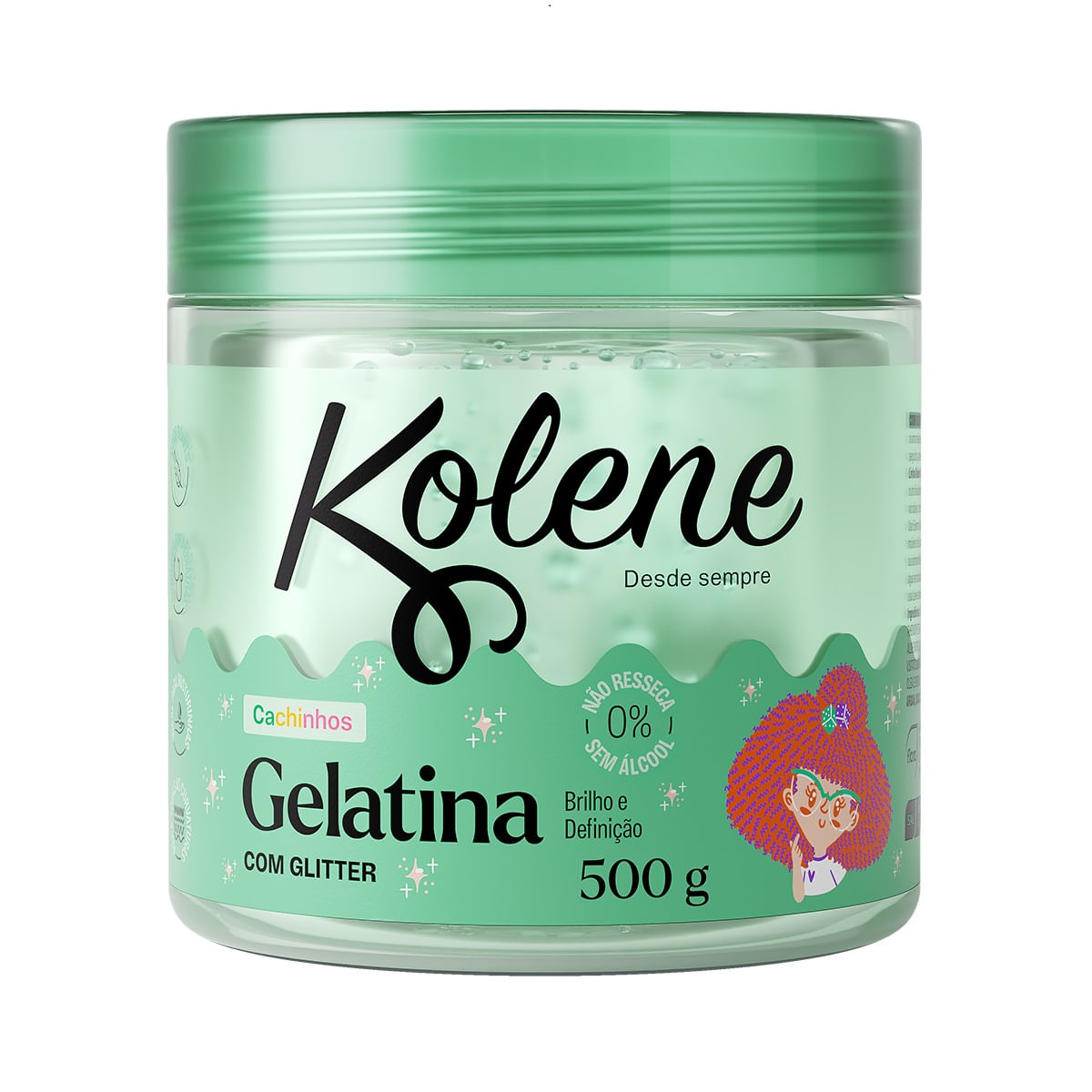 Gelatina para Cabelos Infantil Kolene Cachinhos Brilho e Definição com Glitter Maçã Verde 500g