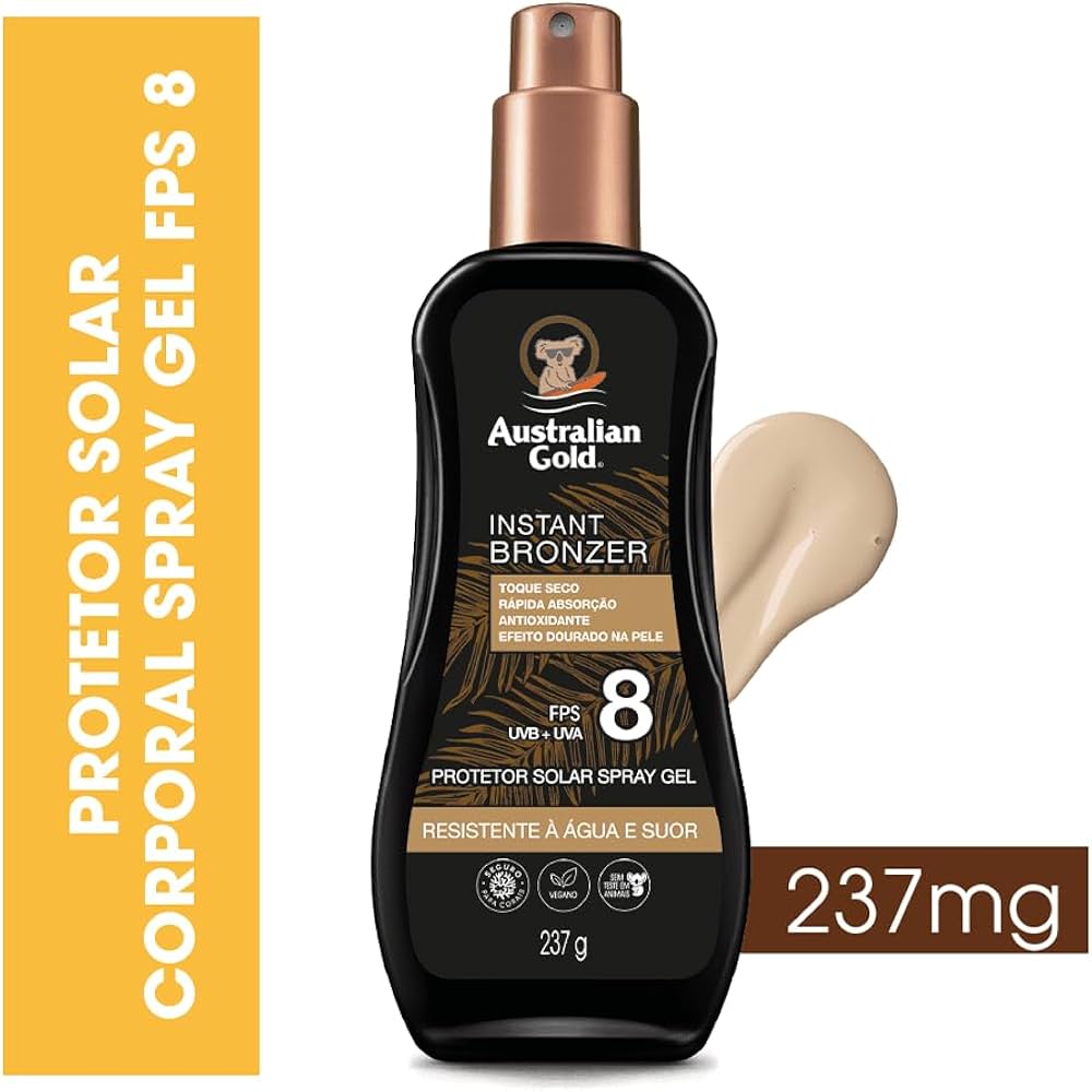 Protetor Solar Australian Gold Instant Bronzer FPS8 Spray Gel 237g