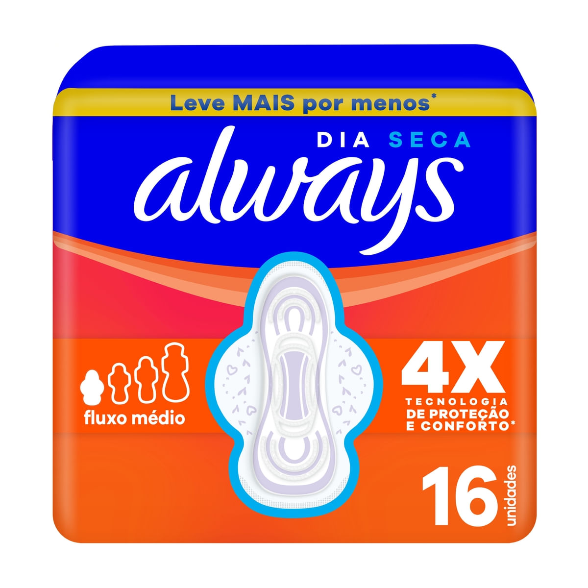 Absorvente Always Dia Seca com Abas Fluxo Médio 16 Unidades