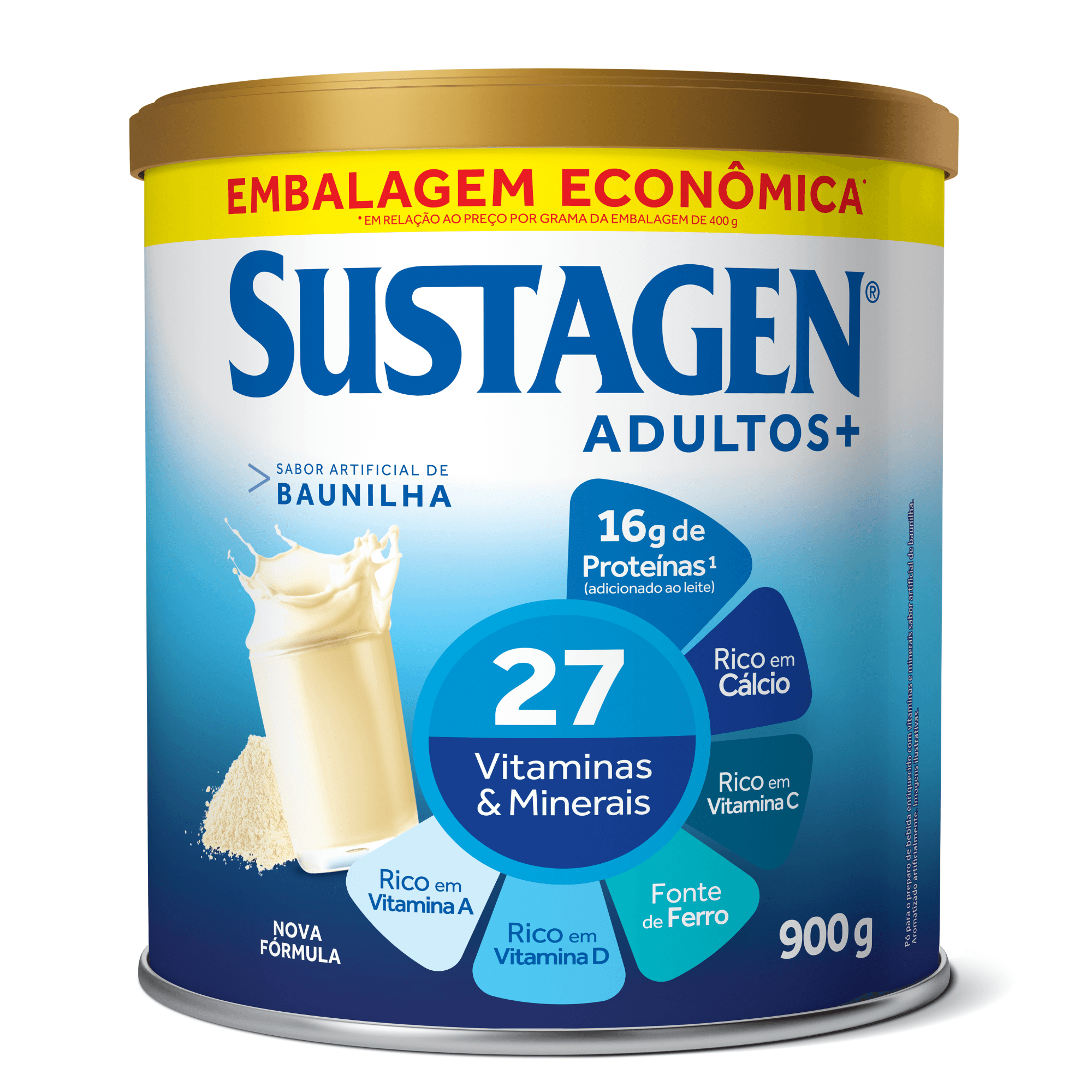 Complemento Alimentar Sustagen Adultos+ Sabor Baunilha - Lata 900g