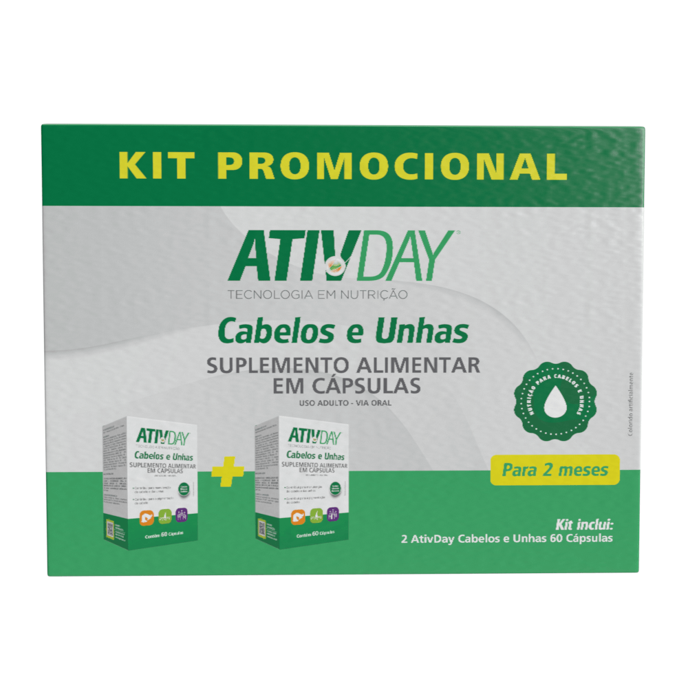 Kit Suplemento Alimentar Ativday Cabelos E Unhas 2 Unidades 60 Cápsulas Cada