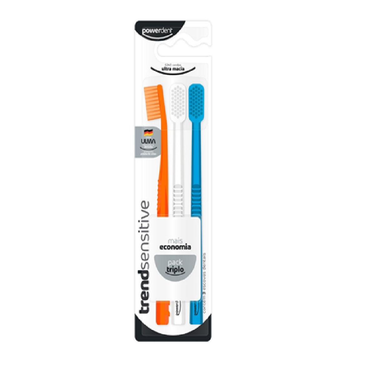 Escova Dental Powerdent Trend Sensitive Cerdas Macias 3 Unidades