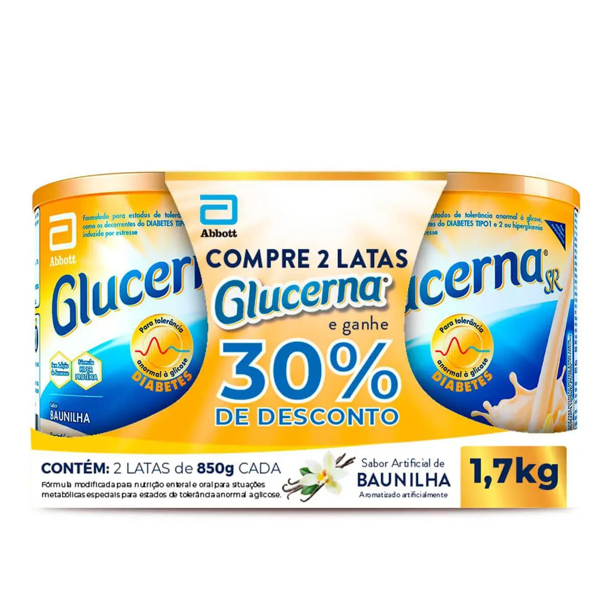 Glucerna Sr Diabetes Pó Sabor Baunilha 850g 2 Latas Com 30% De Desconto