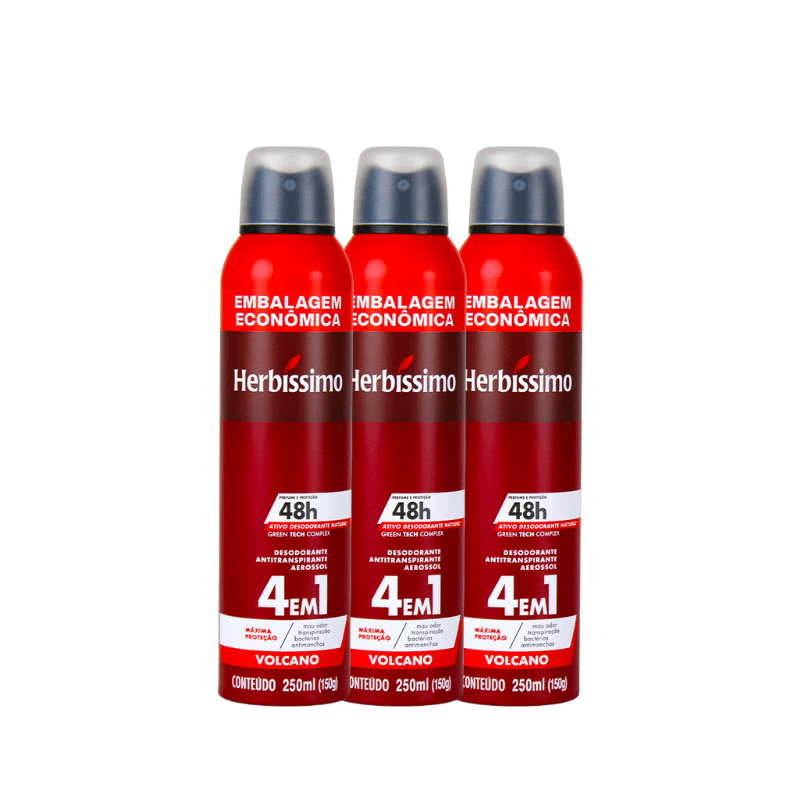 Kit Desodorante Aerosol Antitranspirante Herbíssimo Volcano 250Ml - 3 unidades