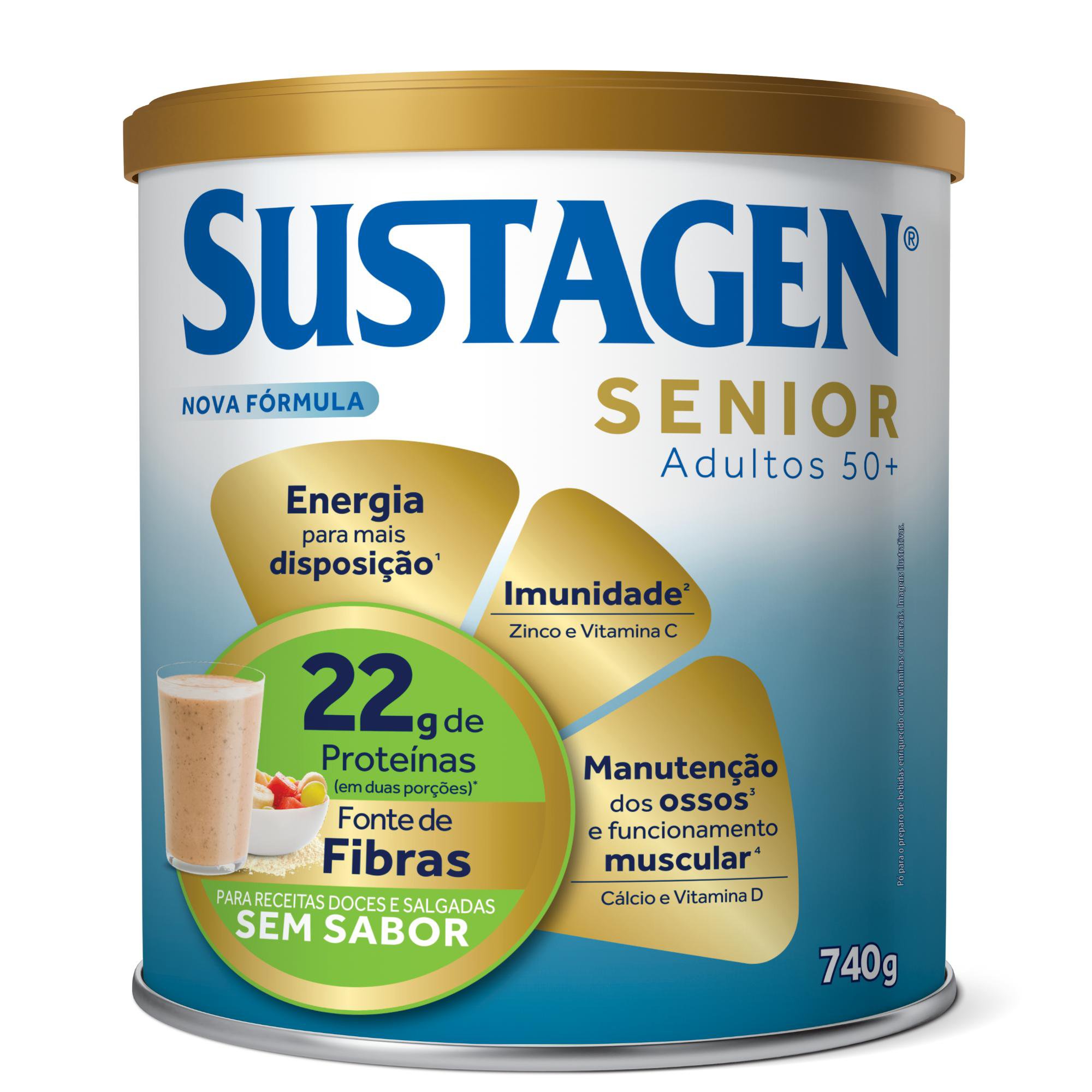 Sustagen Senior Complemento Alimentar 50+ Sem Sabor Lata 740g