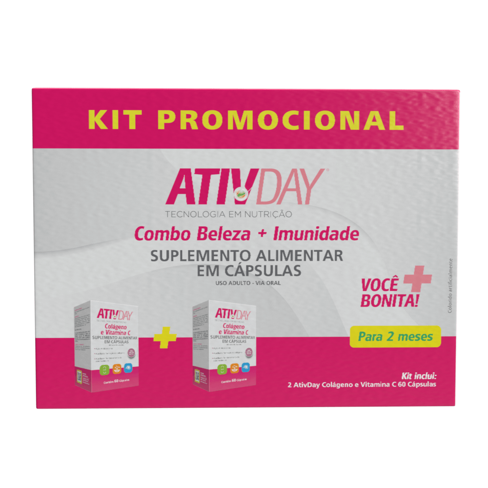 Kit Ativday Combo Beleza Colageno + Vitamina C Com 120 Capsulas 500mg