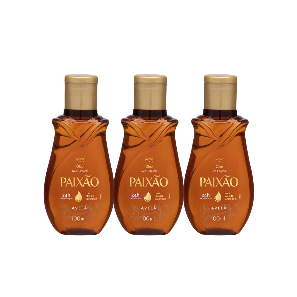Kit Paixão Óleo Corporal Amêndoas e Avelã 100ml 3 Unidades