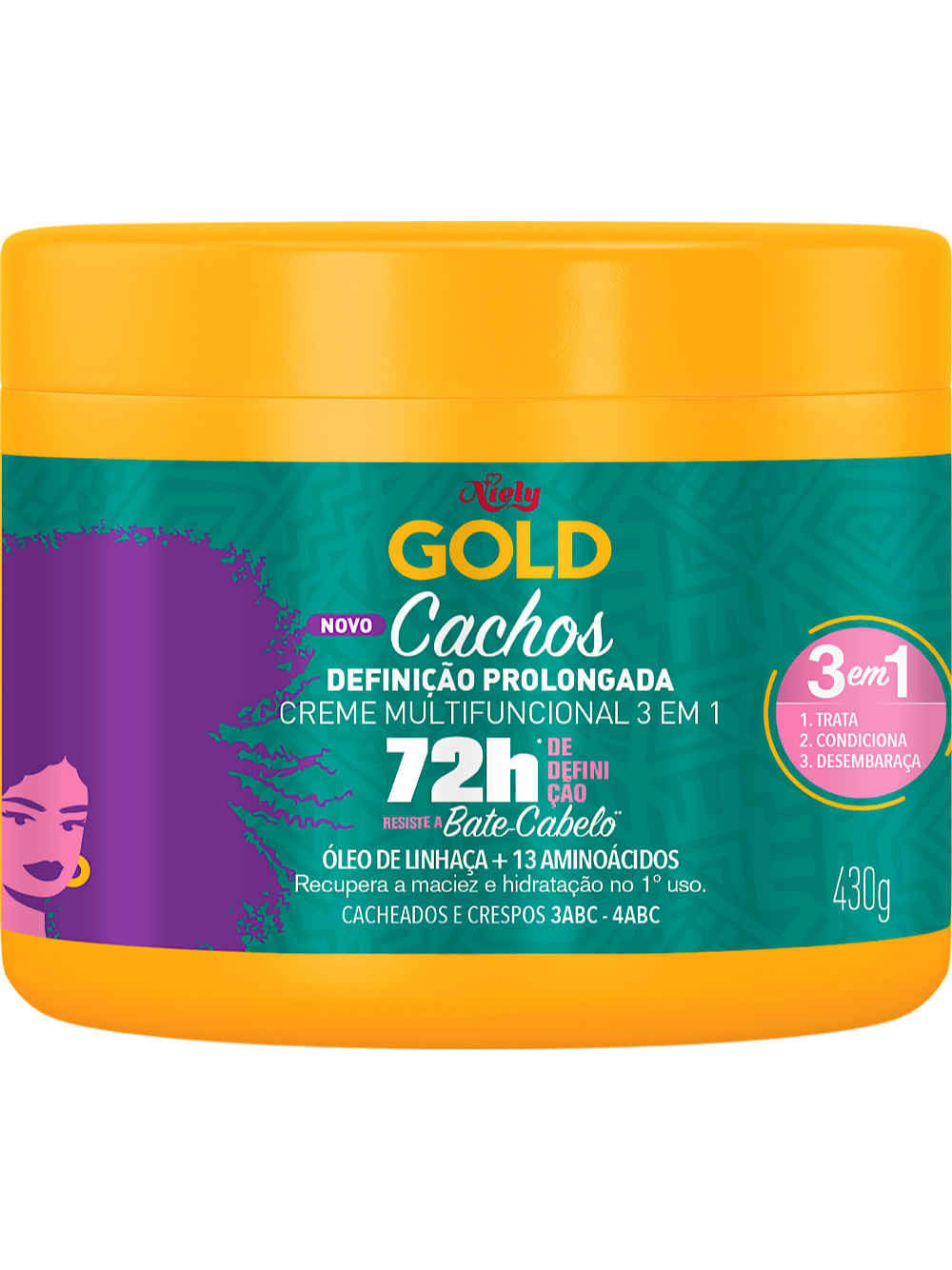 Creme Multifuncional Niely Gold Cachos Definição Prolongada 72h 430g