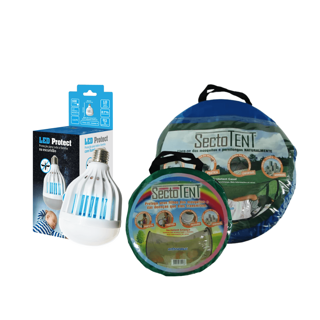 Kit Sectotent Casal + Sectotent Criança + LED PROTECT 220V - Ilumina 9W, Atrai e Mata Mosquitos Sem Toxicidade