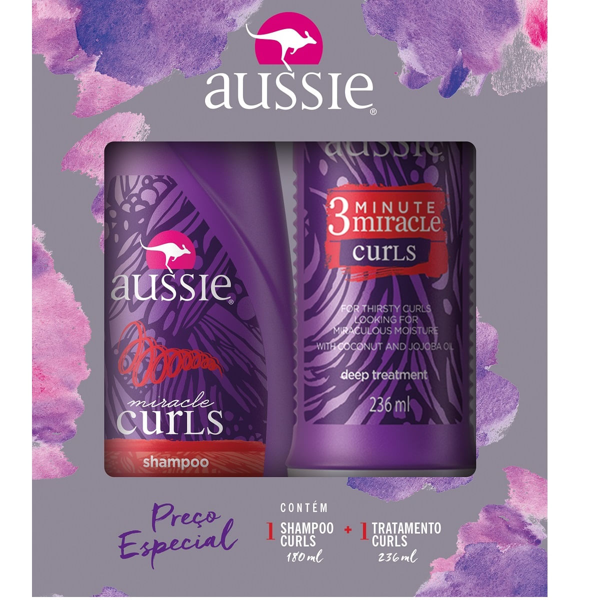 Kit Shampoo Aussie Curls 180ml + Creme Para Tratamento Aussie Curls 3 Minutos 236ml Preço Especial