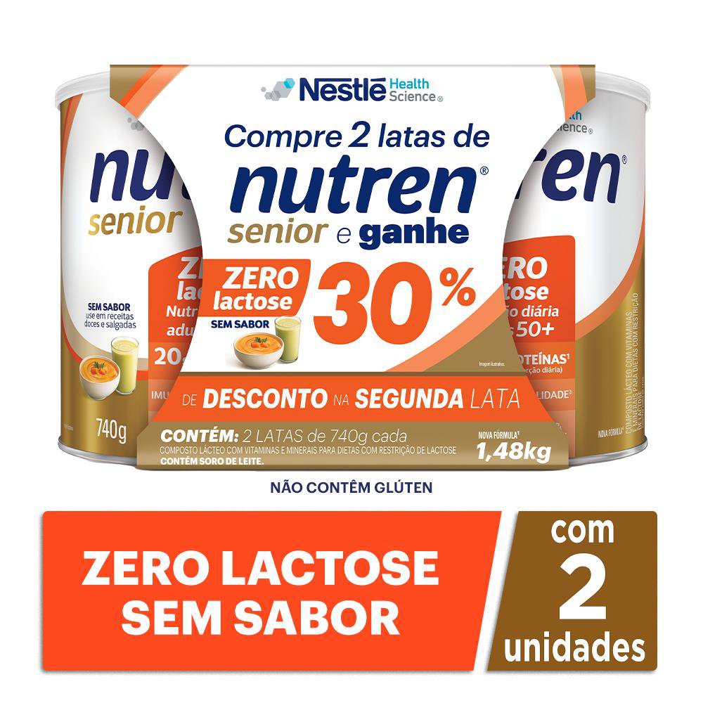 Composto Lácteo Nutren Senior Zero Lactose Sem Sabor 1,48kg 2 Unidades