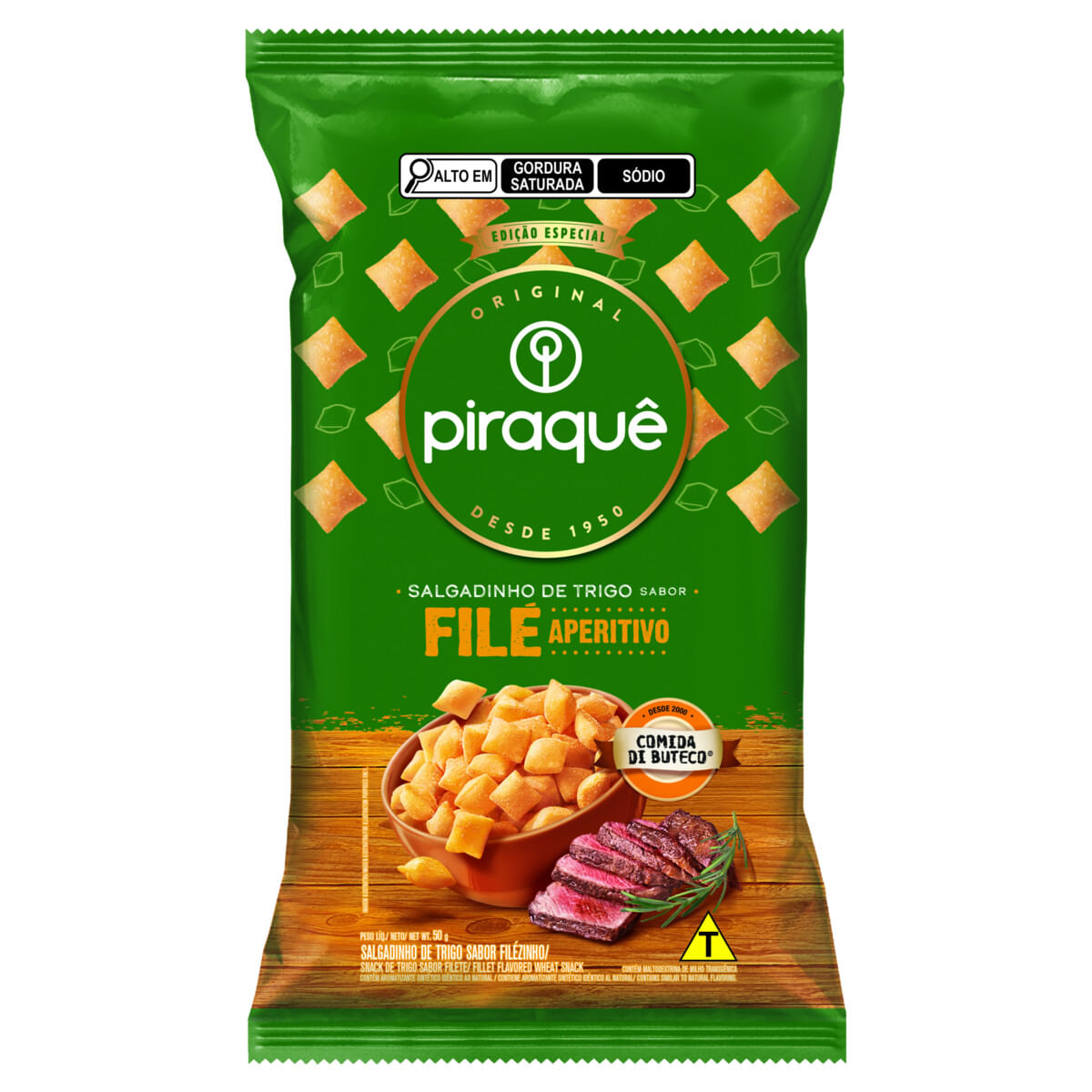 Salgadinho Piraquê Comida di Buteco Sabor Filé Aperitivo 50g