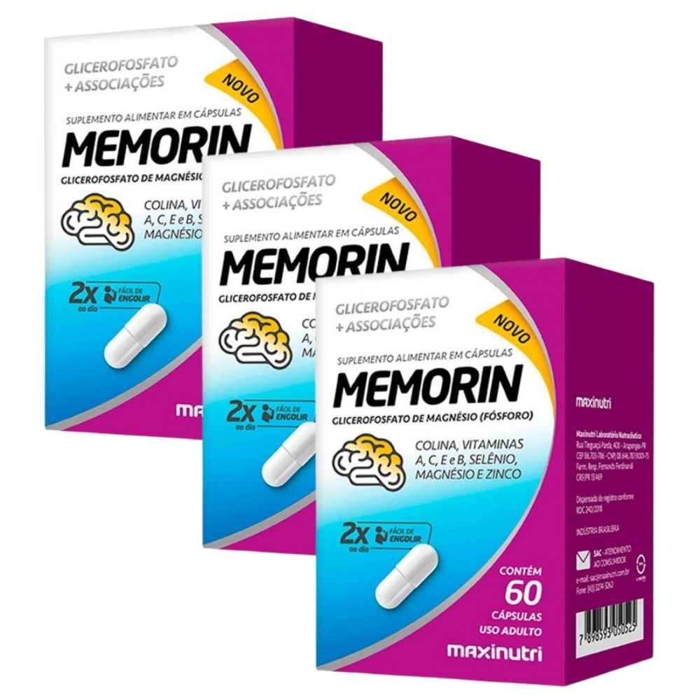 KIT 3X Memorin - Fósforo + Vitaminas - 60 cápsulas - Maxinutri