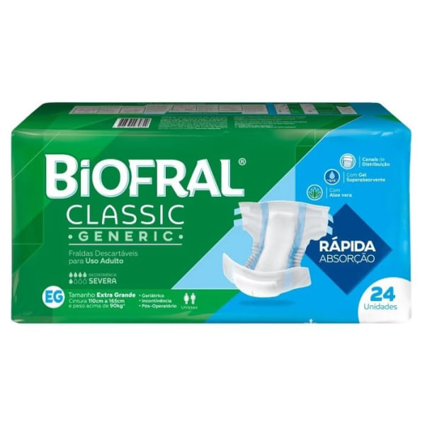 Fralda Adulto Biofral Classic Mega - Tamanho EG - 24 Unidades