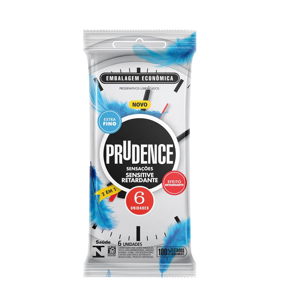 Preservativo Prudence Sensitive Retardante Lubrificado Extrafino 6 Unidades