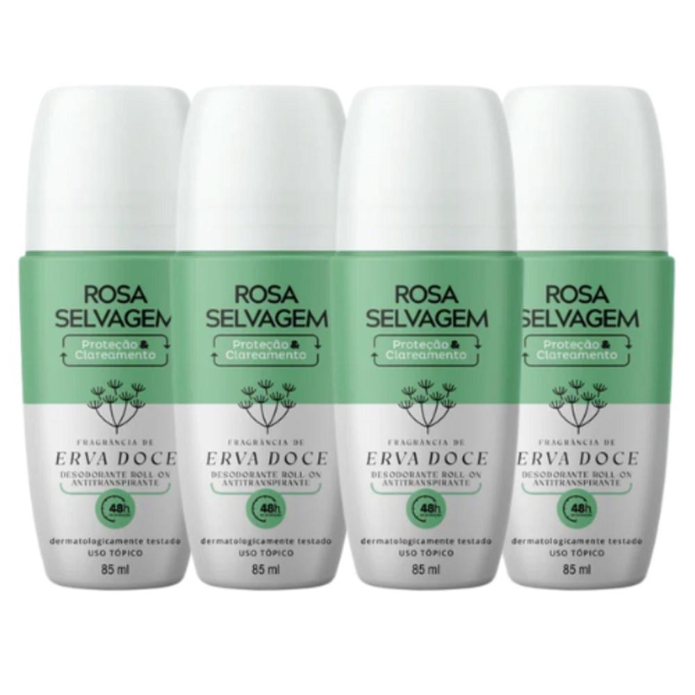 Kit 4 Desodorantes Clareador Rosa Selvagem Erva Doce 85ml