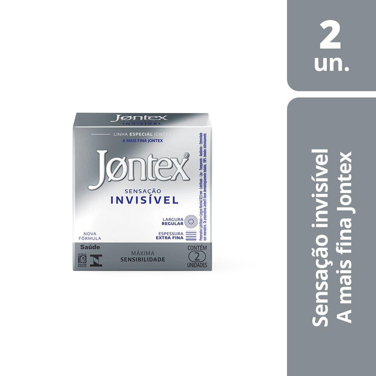 Preservativo Jontex Sensação Invisível Lubrificado Extrafino Regular 2 Unidades