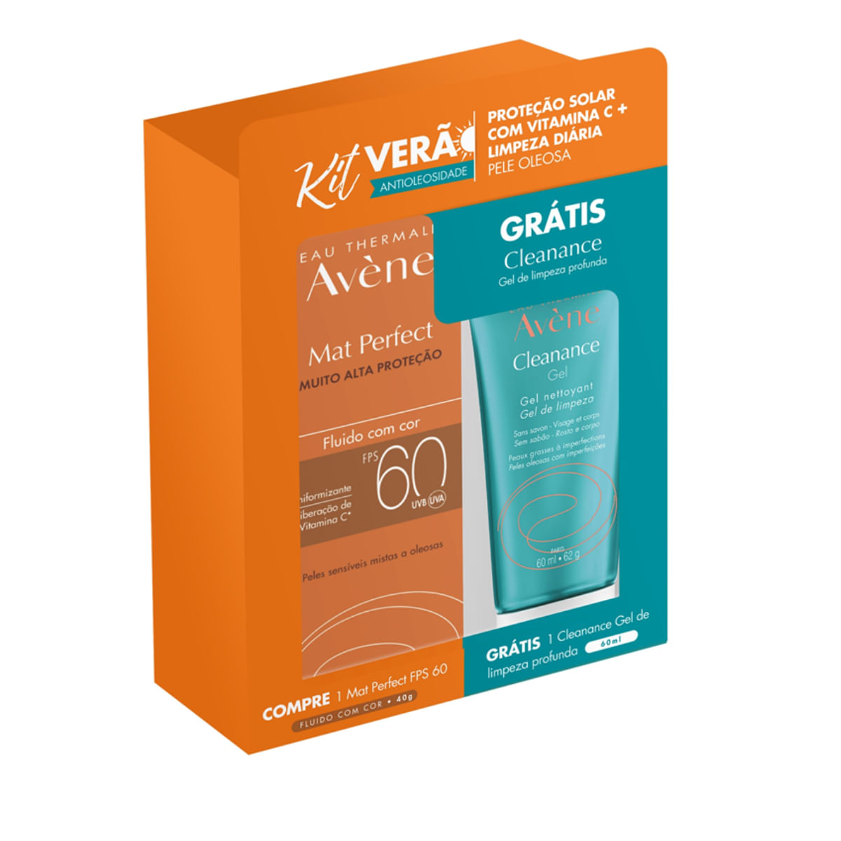 Avene Mat Perfect Fps60 40g Fluido Com Cor Grátis Cleanance Gel Limpeza Profunda 60ml