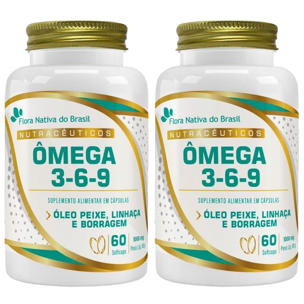 Kit 2X Ômega 3,6,9 (Óleo de peixe, linhaça e borragem) 60 cápsulas - Flora Nativa