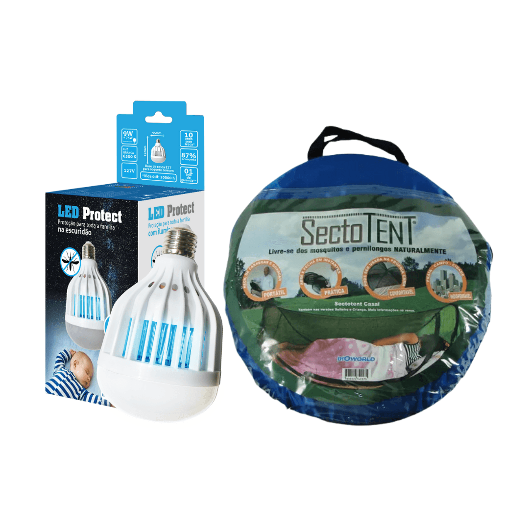Kit Sectotent Casal + LED PROTECT 220V - Ilumina 9W, Atrai e Mata Mosquitos Sem Toxicidade