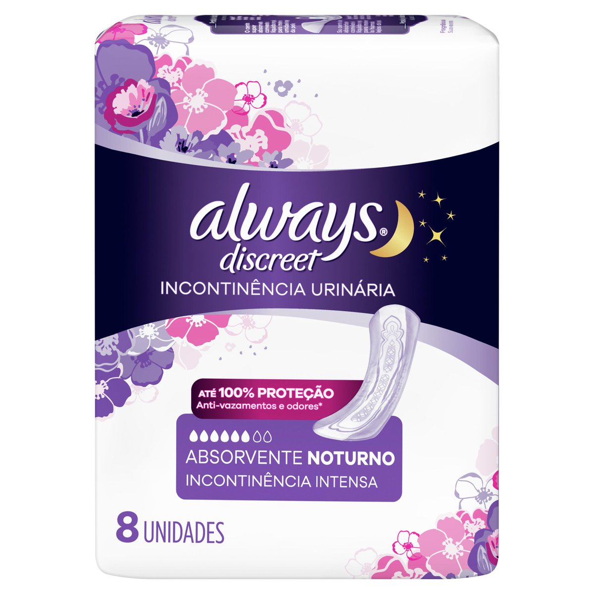 Absorvente Always Discreet Incontinência Urinária Noturno Com 8 Unidades