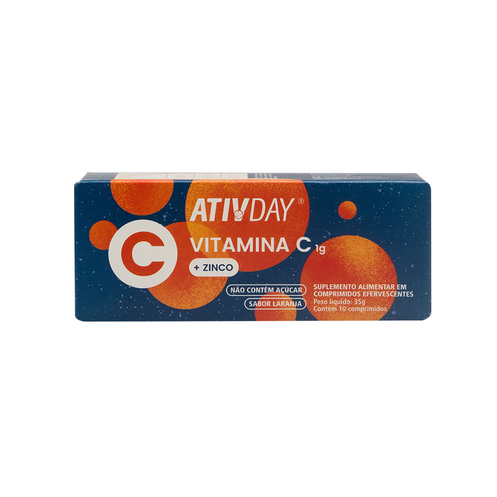 Suplemento Alimentar Ativday Vitamina C 1g + Zinco 10mg 10 Comprimidos