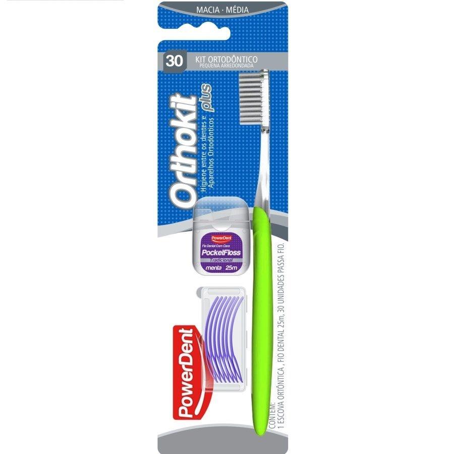 Kit Ortodôntico Powerdent Escova + Fio Dental + Passa Fio
