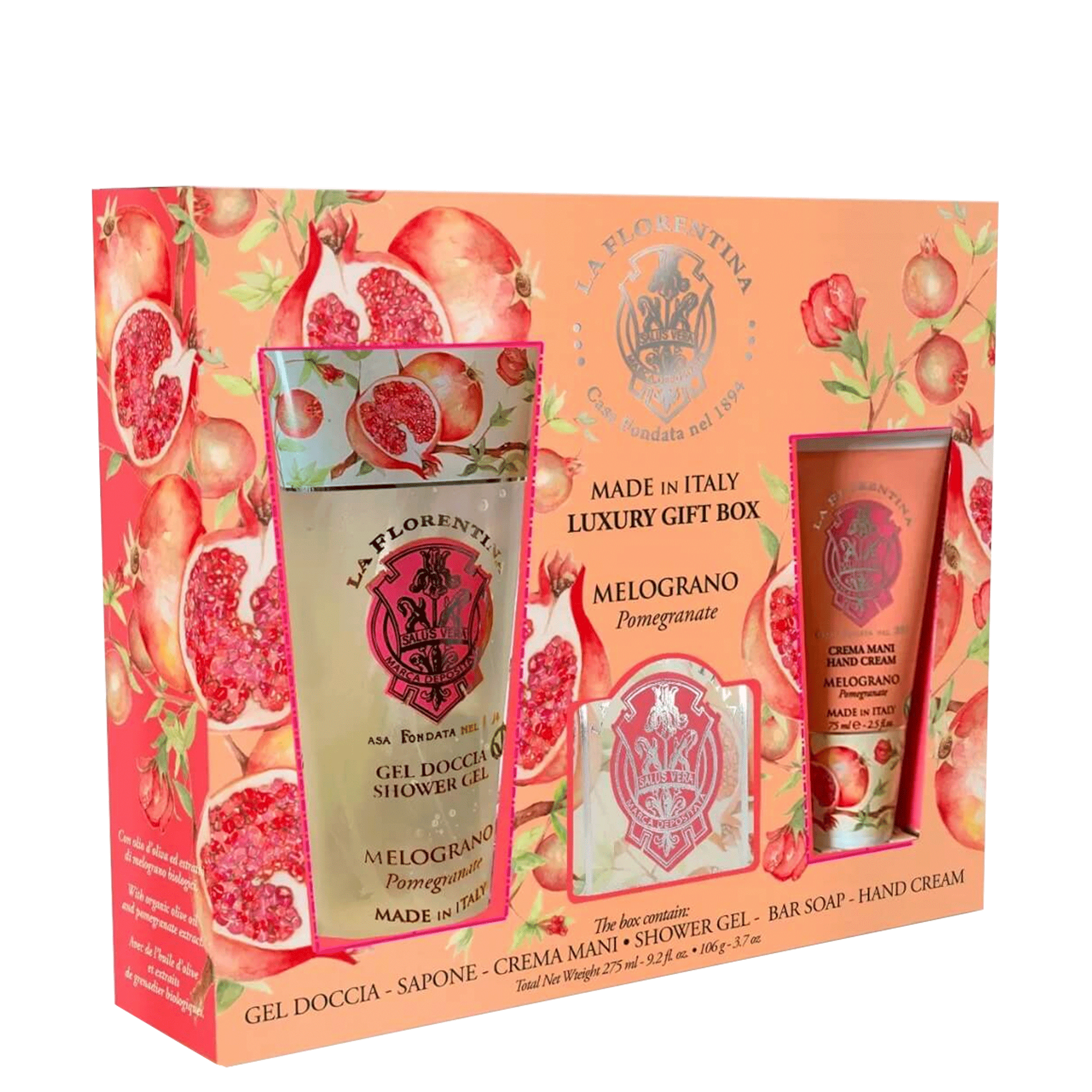 Kit La Florentina Melograno - Sabonete Em Barra 106g + Body Lotion 75ml + Shower Gel 200ml