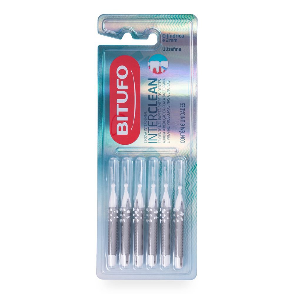 Escova Interdental Bitufo Interclean Cilíndrica Ultrafina 2mm 6 Unidades