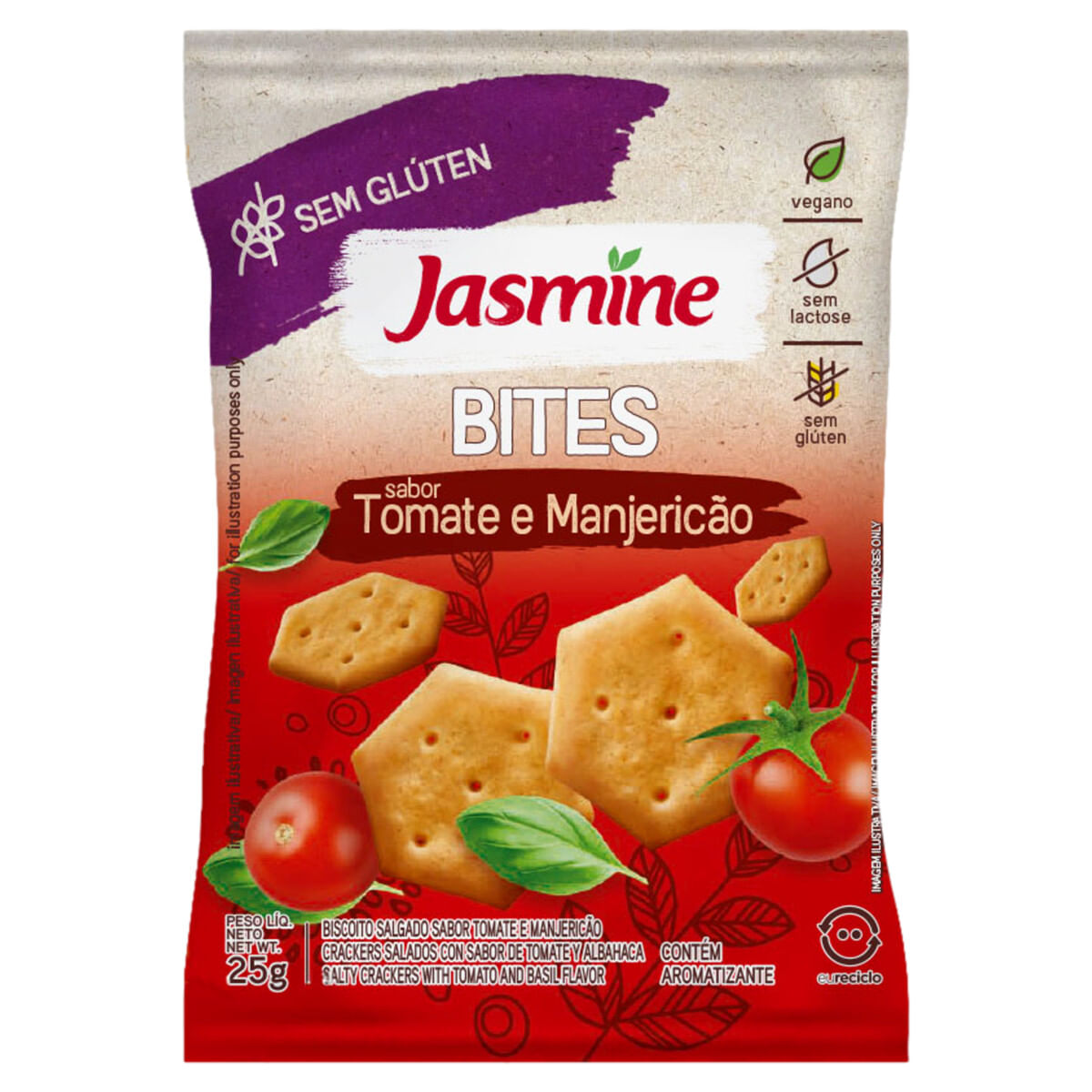 Biscoito Jasmine Vegano Tomate E Manjericão Sem Glúten 25g