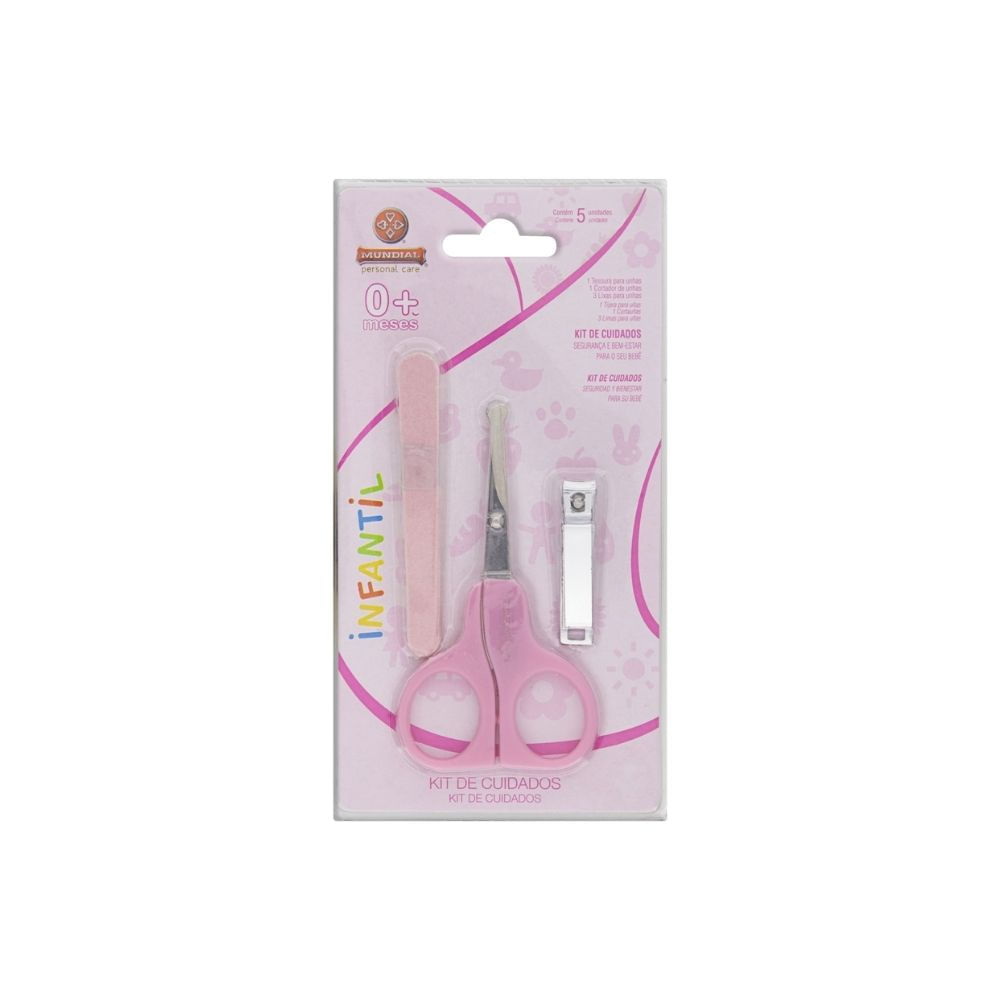 Kit de Unhas para Bebê Mundial Menina Rosa 3 Peças