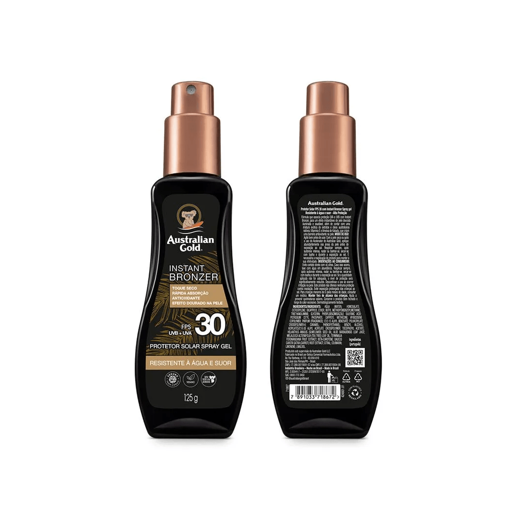 Protetor Solar Australian Gold Instant Bronzer FPS30 Spray Gel 125g