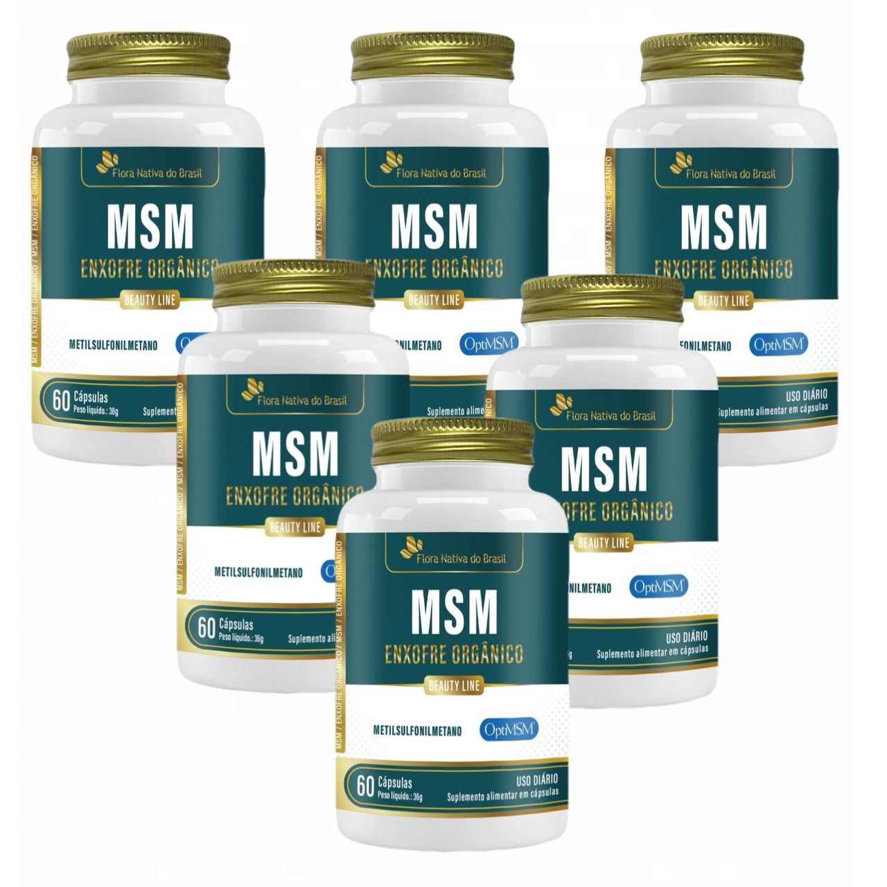 6x MSM Enxofre Orgânico + Vitamina C - 60 Cápsulas - Flora Nativa