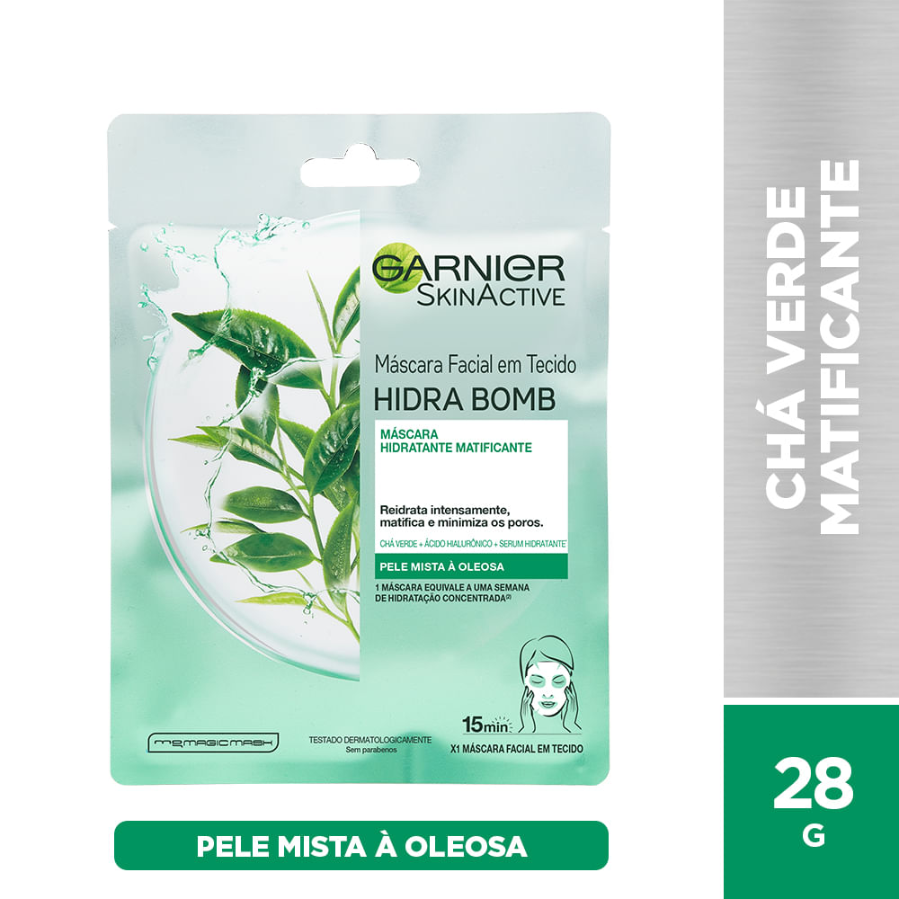 Máscara Facial Garnier Hidra Bomb Chá Verde Com 1 Unidade