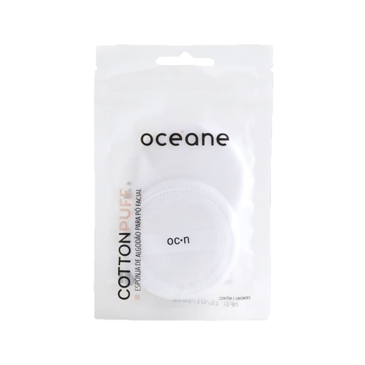 Esponja de Maquiagem Océane Cotton Puff Algodão para Pó Compacto Branca 2 Unidades
