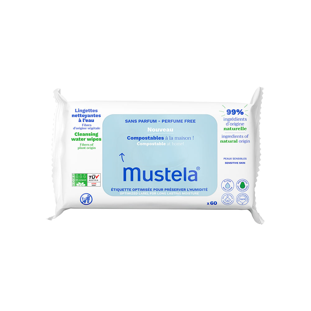 Toalhas Umedecidas Mustela Compostável e Biodegradável Sem Perfume Recém-Nascido 60 Unidades