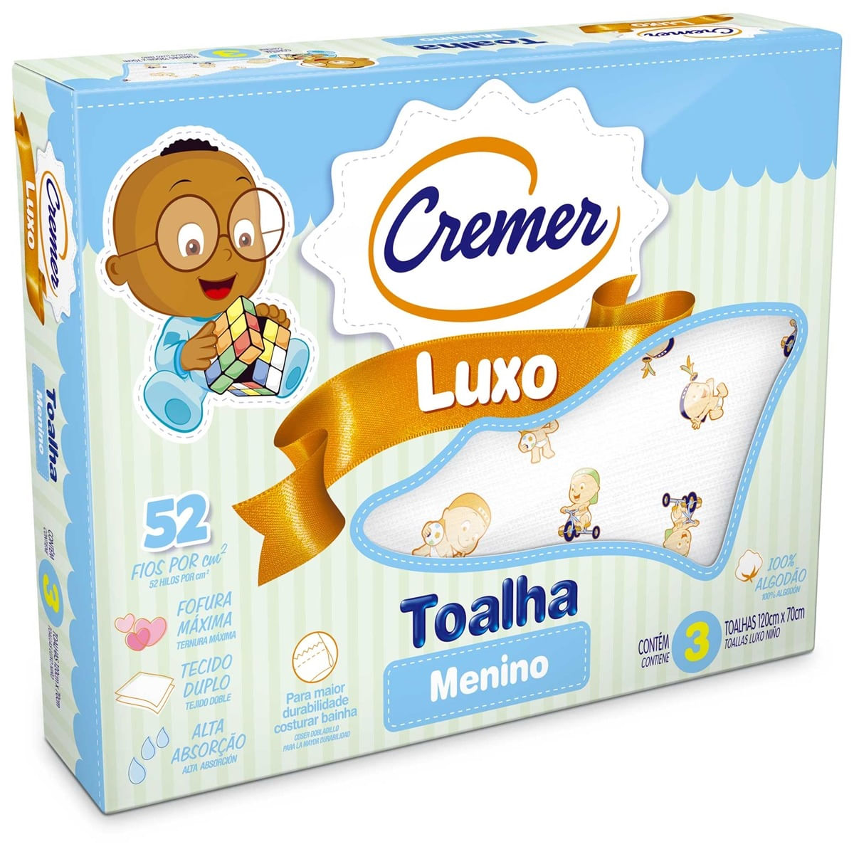 Toalha Fralda Cremer Luxo Estampada Menino 3 Unidades