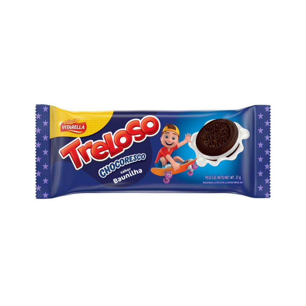 Biscoito Recheado Treloso Chocoresco Sabor Chocolate e Baunilha 37g