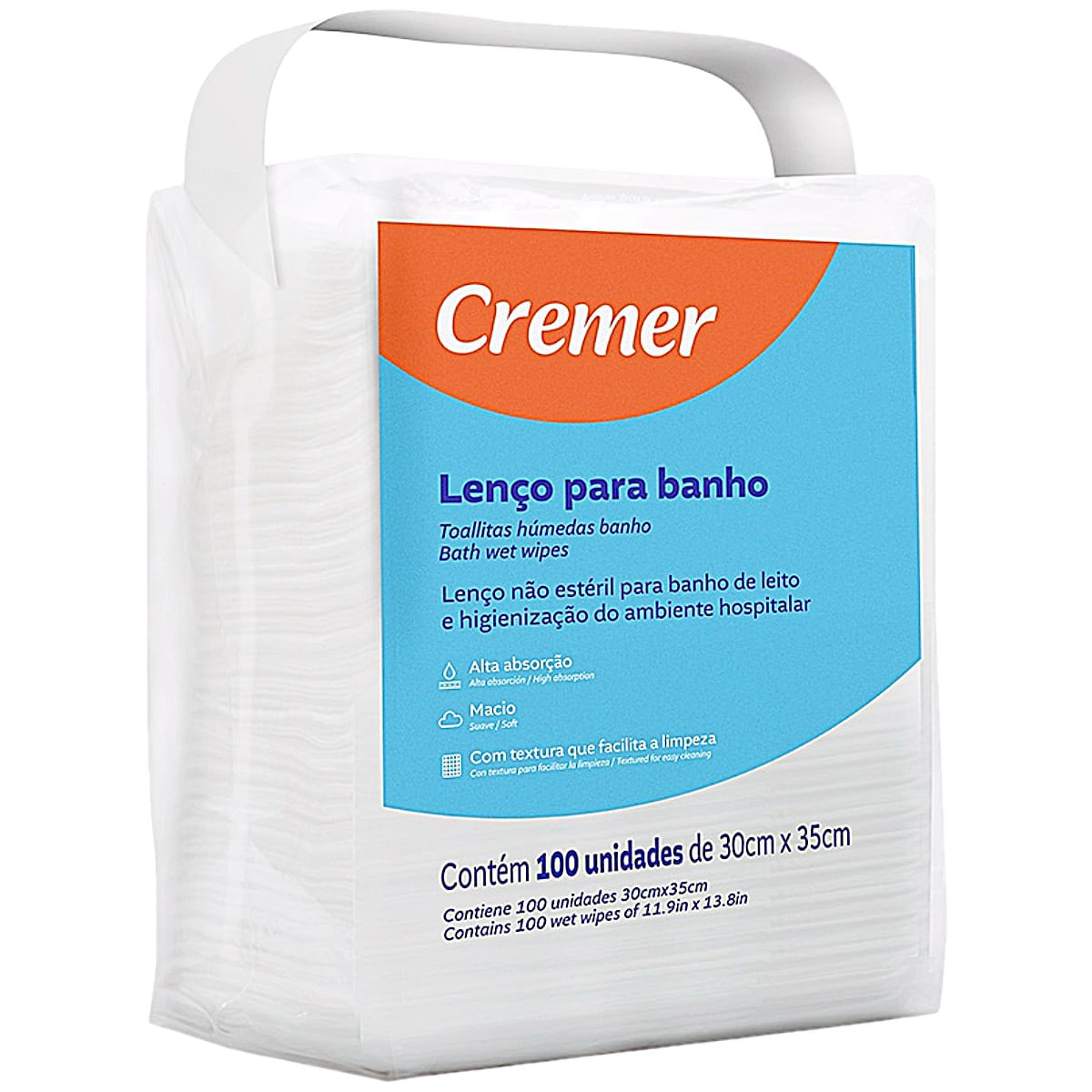 Lenço para Banho e Higiene Cremer 30x35cm - 100 Unidades