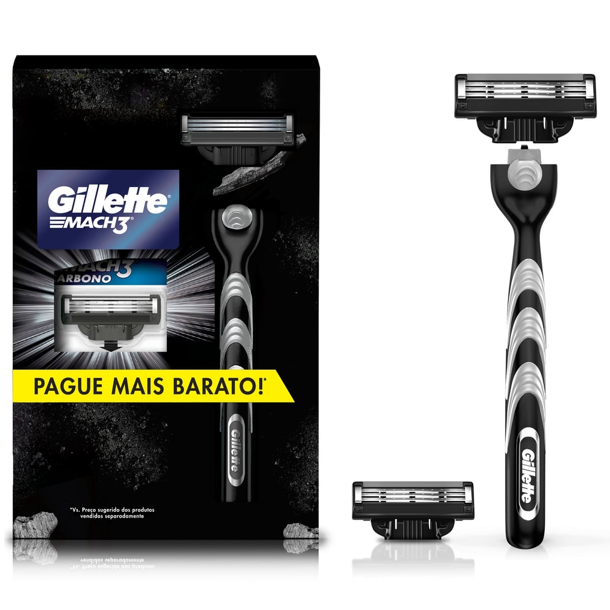 Kit 1 Aparelho Recarregável + 2 Carga Para Barbear Gillette Mach3 Carbono