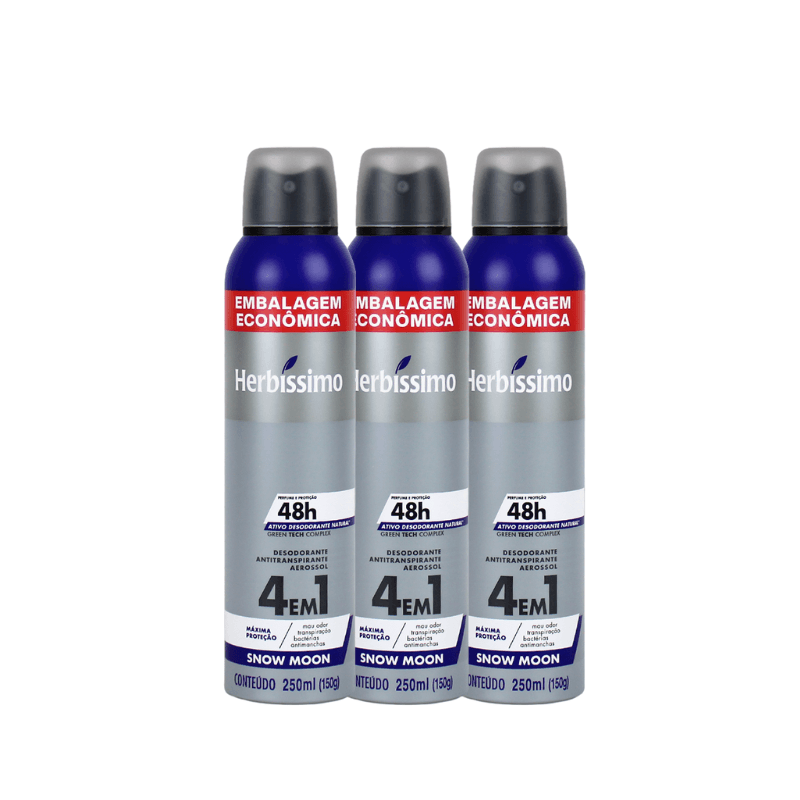 Kit Desodorante Aerosol Antitranspirante Herbíssimo Snow Moon 250Ml -3 unidades