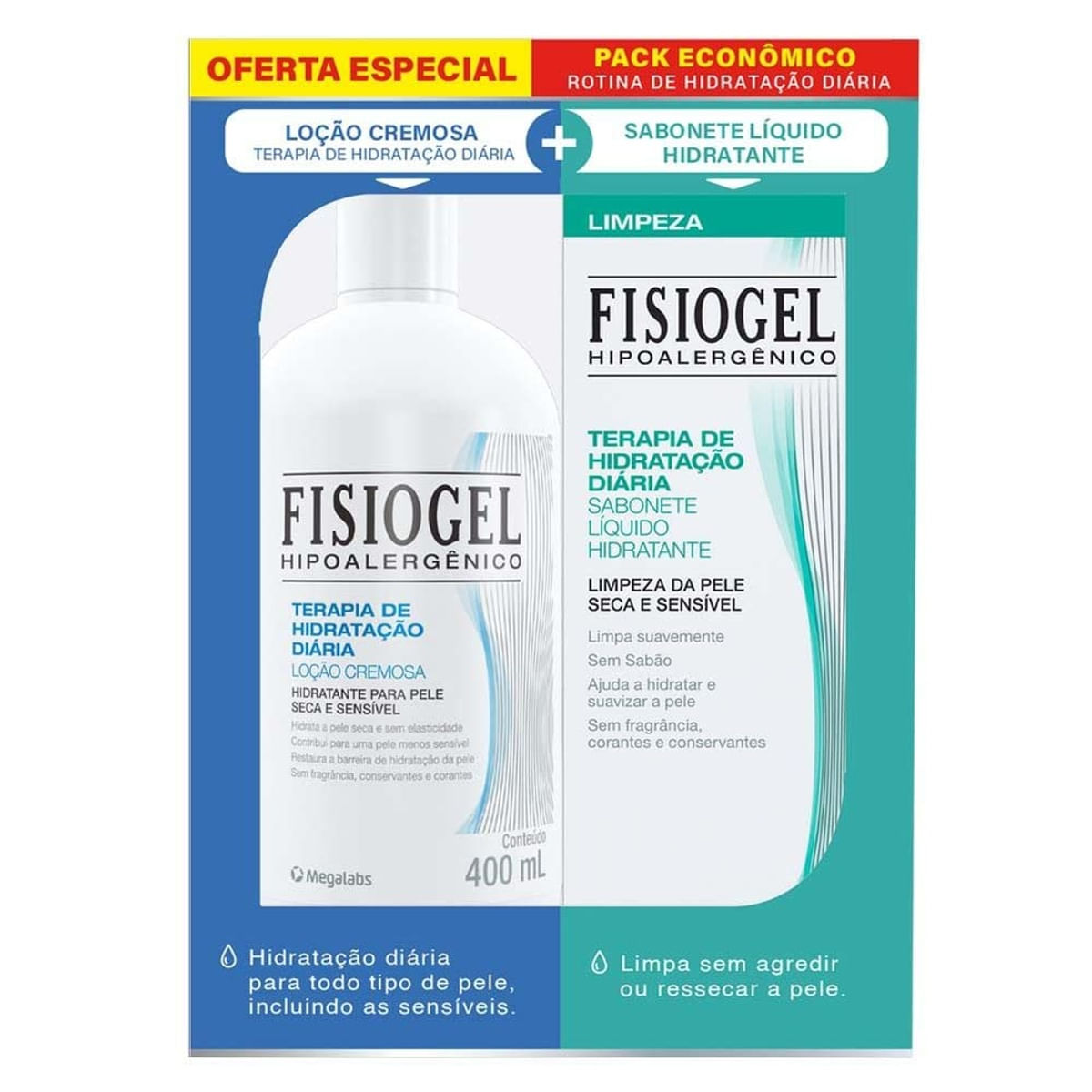 Kit Loção Hidratante Fisiogel 400ml 1 Unidade + Sabonete Líquido Fisiogel Hidratante 150ml 1 Unidade