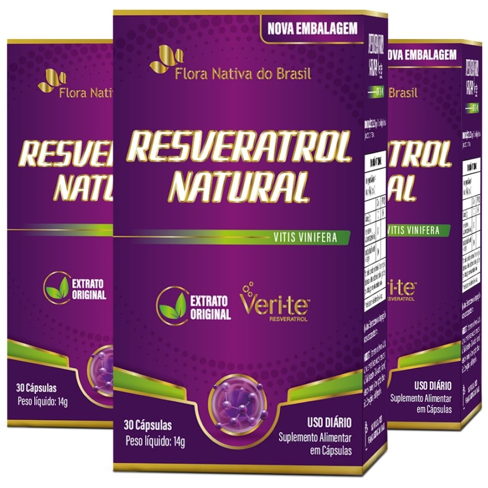 KIT 3X Resveratrol Natural Veri-te ® 30 Caps - Flora Nativa